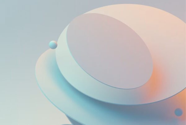 Abstract pastel-toned geometric shapes—overlapping discs and spheres with soft gradient colors.