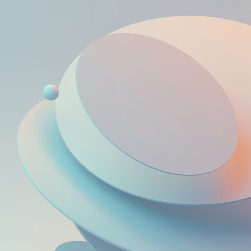 Abstract pastel-toned geometric shapes—overlapping discs and spheres with soft gradient colors.