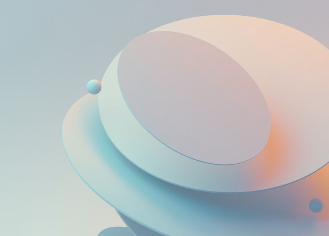 Abstract pastel-toned geometric shapes—overlapping discs and spheres with soft gradient colors.