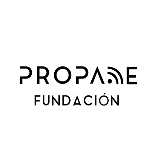 logo-propade Propade Fundación logo featuring a modern wordmark with a wifi-style arc integrated into the letters PROP ADE