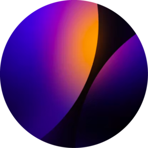 Abstract circular gradient with overlapping curved shapes in purple, blue, and orange tones